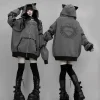 manteau à capuche punk avec fermeture éclair, vestes à capuche harajuku pour femmes, vêtements japonais imprimés à rivets, mode décontractée y2k