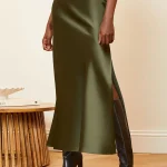 Jupes longues en Satin pour femmes, jupe d&rsquo;été de haute qualité avec fente sur le côté, en soie, élégantes, noires, Maxi, de luxe, 2025