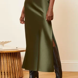 Jupes longues en Satin pour femmes, jupe d&rsquo;été de haute qualité avec fente sur le côté, en soie, élégantes, noires, Maxi, de luxe, 2025