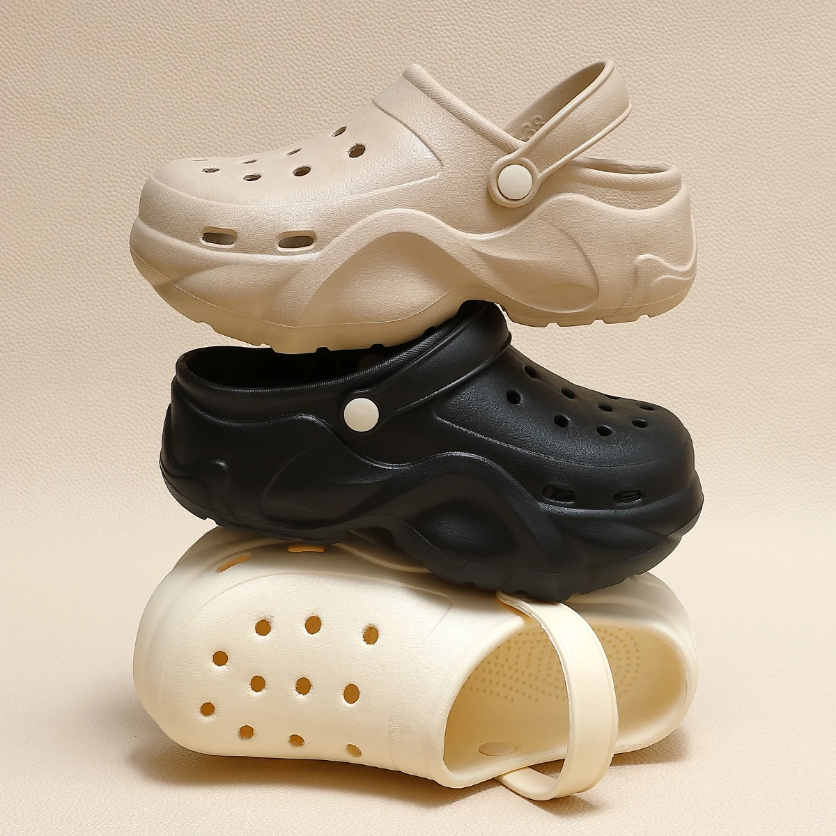 sandales à fond épais pour femmes, pantoufles noires et blanches, mode d'extérieur, perles luxueuses, diamant, bricolage, sandales de jardin, sabots, chaussures d'eau