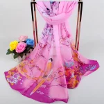 Écharpe longue en mousseline de soie pour femmes, imprimé floral décontracté, respirant, Protection solaire, châle en soie douce, longue enveloppe, Hijab pour femmes