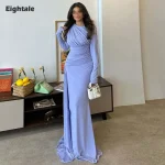 Robe de soirée arabe en Satin extensible, col rond, plis, manches longues, personnalisée, robe de bal musulmane