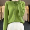 100% laine mérinos pull femmes col rond cardigan style basique boutonné tricots femme décontracté automne hiver doux hauts