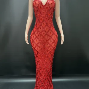 Robe de Soirée Longue en Clip de Luxe pour Femme, Tenue de ixd&rsquo;Anniversaire, Boîte de Nuit, à la Mode, KLE
