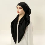 Écharpe Hijab Instantanée en Tissu Satiné pour Femme Musulmane, Turban Doux, Bandeau de Sauna, Bonnet artificiel astique Uni, Couvre-Tête, Bonnet de Nuit de Haute Qualité