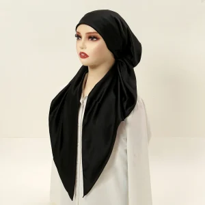 Écharpe Hijab Instantanée en Tissu Satiné pour Femme Musulmane, Turban Doux, Bandeau de Sauna, Bonnet artificiel astique Uni, Couvre-Tête, Bonnet de Nuit de Haute Qualité