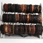 20 pièces Bracelets en cuir tressé pour hommes femmes envelopper perles de bois manchette Bracelet cordons de chanvre ethnique Tribal fait à la main Wrap Bracelet