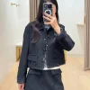 manteau court à paillettes pour femmes, décoration florale, col peter pan, veste noire à simple boutonnage ou mini jupe féminine