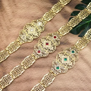 Ceinture Caftan pour femmes arabes, chaîne de taille de mariage marocain, longueur réglable, couleur or, accessoires du palais européen