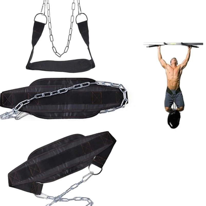 ceinture de musculation en néoprène épais avec chaîne, ceinture de trempage pour tirer le menton vers le haut, kettlebell, fitness, musculation, ceinture de gymnastique