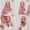 Écharpe en jersey de coton instantané pour femmes musulmanes, hijab avec cerceau, écharpes de sauna sans épingle, 53 couleurs
