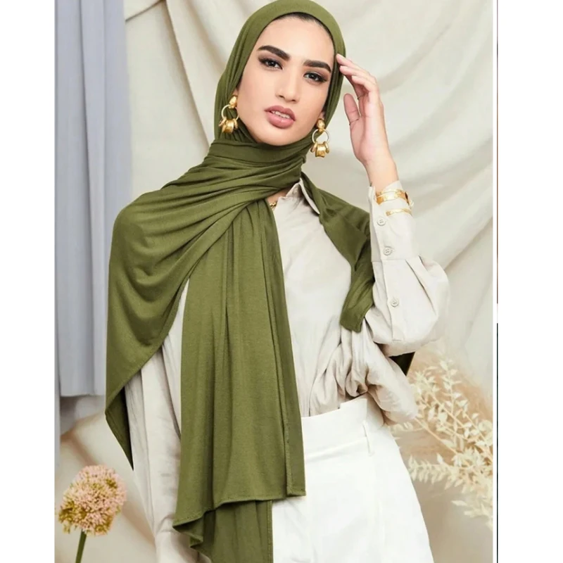 hijab en tissu modal pour femme musulmane, foulard de tête en jersey, turban vide, toutes saisons
