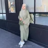 abaya en lin décontracté pour filles, kebaya, kaftan, turquie, islamique, eid, robes d'hiver, solide, document, paupières, 2024