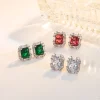 boucles d'oreilles rectangulaires en argent et zircon pour femme, bijoux en pierre précieuse émeraude, accessoires de mariage, de fête, à la mode, 925