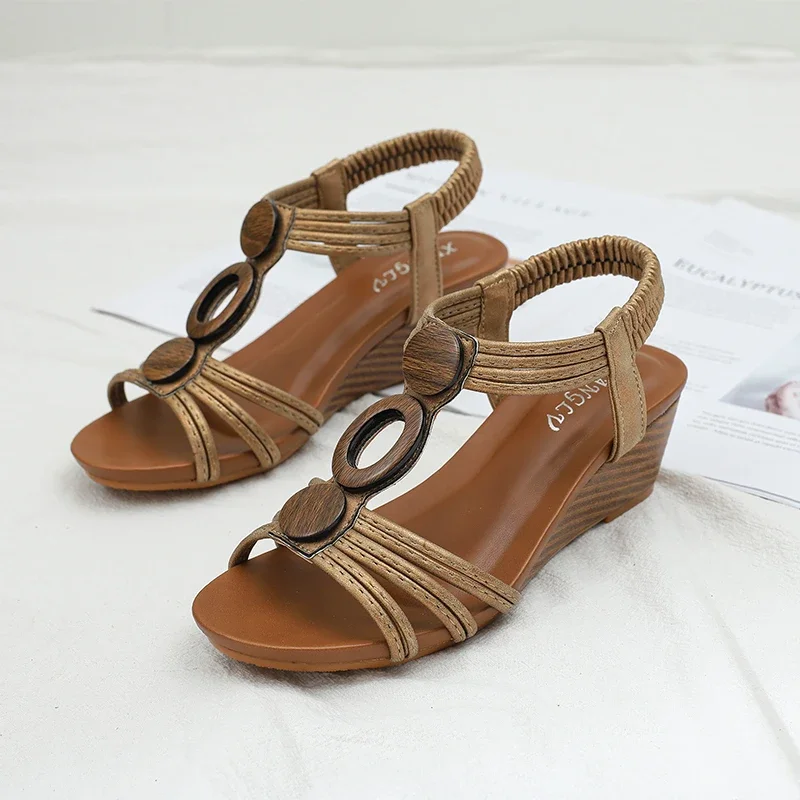 BEYARNE – sandales à semelles compensées pour femmes, style bohème, Vintage, antidérapantes, chaussures romaines décontractées, chaussures de gladiateur à plateforme
