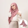 intégré magnétique 70*180 cm solide musulman en mousseline de soie hijab châles femmes écharpe tête enveloppement hijabs foulards dames foulard islamique ramadan
