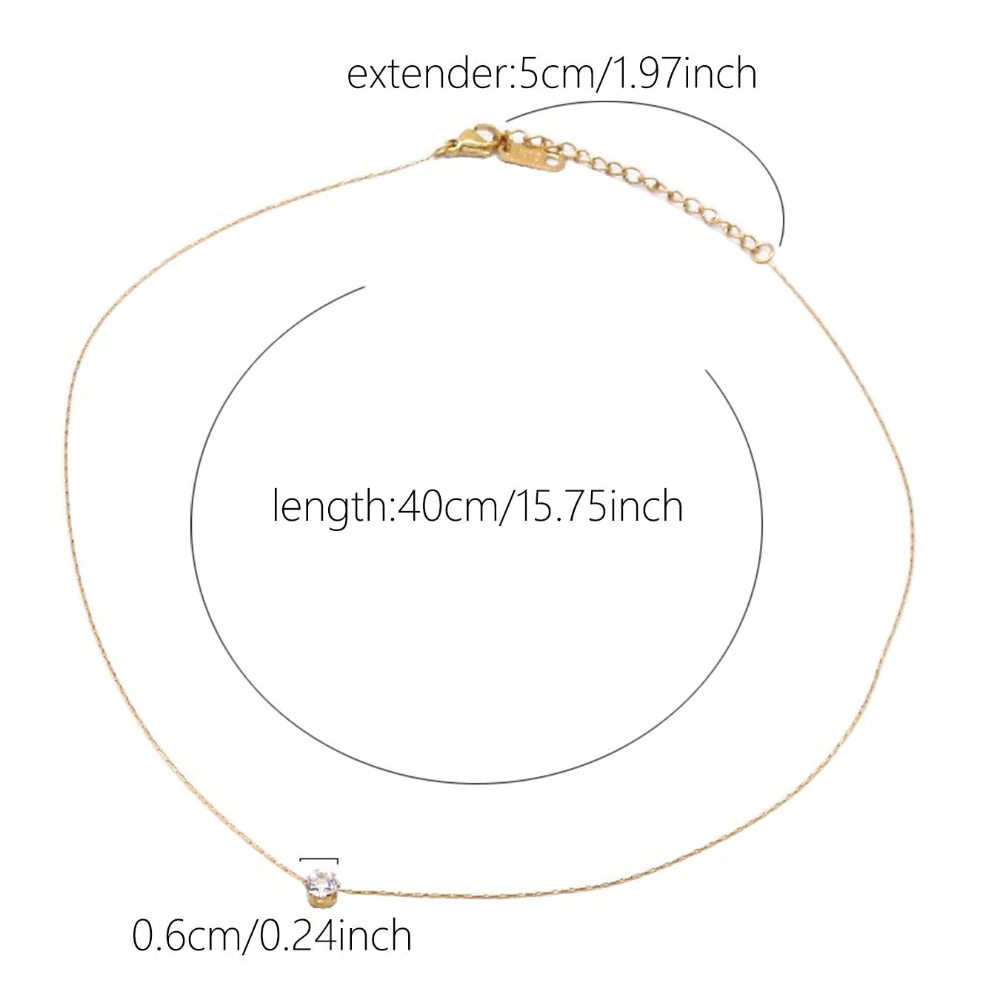 Collier rond en acier inoxydable plaqué or pour femmes, breloque minimaliste en Zircon, chaîne Anti-ternissement, pierre Cz transparente, bijoux pour femmes