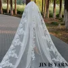 voile de mariage long bord en dentelle avec peigne, appliques de paillettes luxueuses, cathédrale, 1 couche, 5m, blanc, ivoire, patients, photo réelle