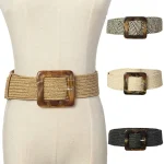 Ceinture en paille ultra large pour femme, ceinture tissée vintage pour femme, ceinture en bois sculpté, ceinture structurée élastique, ceinture décontractée pour robe et chemise, joint de taille