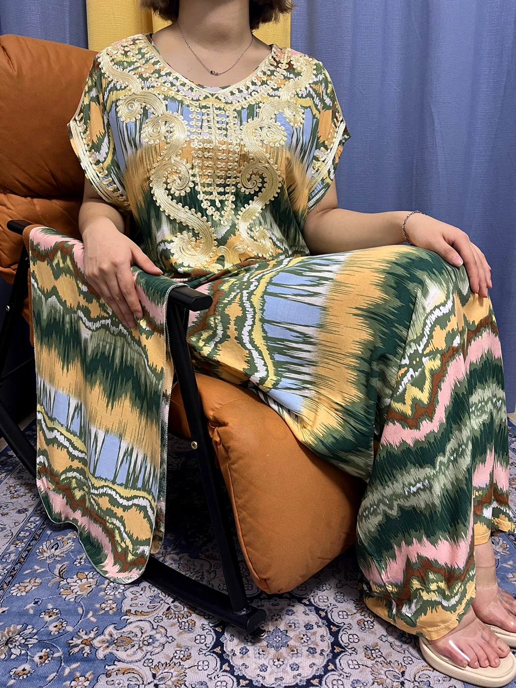 abayas pour femmes 2023 dubaï nouveau musilm imprimé fleuri coton appliques ample femme robe africaine nigeria kanga vêtements avec turban