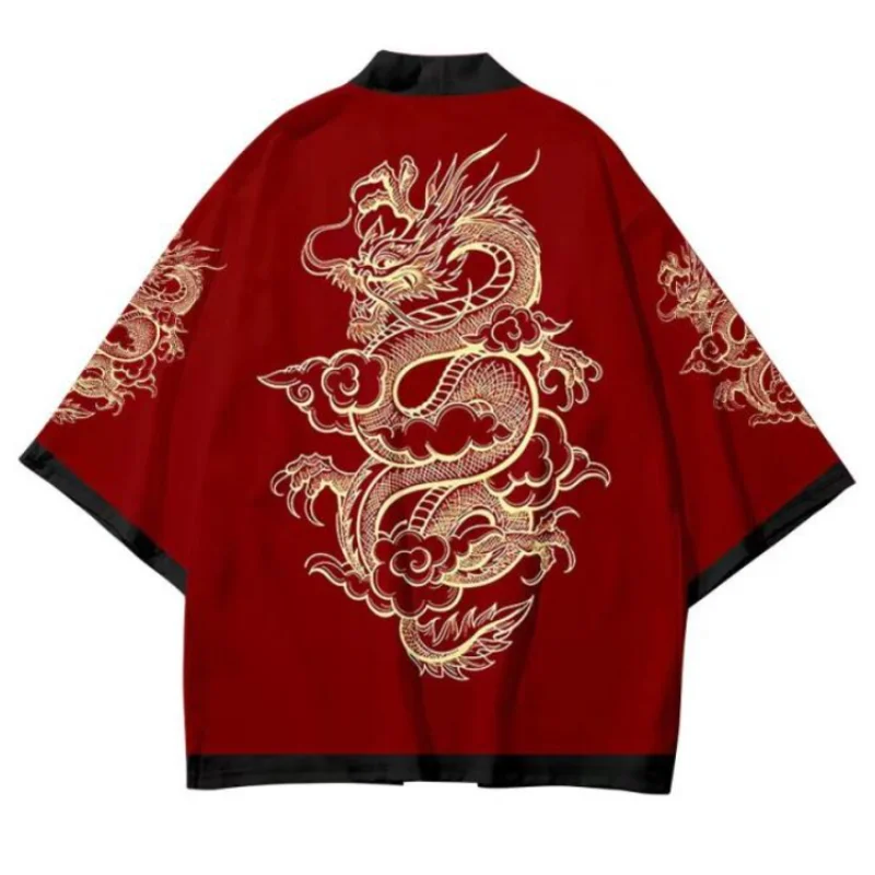 Anime Dragon Print Cosplay Cardigan pour hommes et femmes, Haori EntreMiTop, Kimono traditionnel adulte, Style japonais, Samouraï, Été