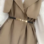 Ceintures élastiques élégantes pour femmes, boucle à Double perles, fines bretelles noires, robe de fille, jupe décorative