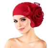 Chapeau turban à grandes fleurs pour femmes, bonnet de tête de gril élastique, enveloppes de tête musulmanes, casquettes bandana pour dames, accessoires pour cheveux, document solide, mode