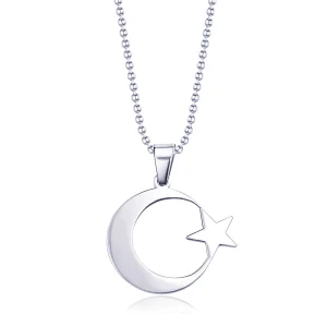 Collier croissant d&rsquo;étoile en acier inoxydable pour hommes et femmes, pendentif amulette musulmane islamique, accessoires de bijoux religieux turcs
