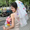 nouveaux voiles de mariage colorés avec pince, pompon doux, maille en tulle, accessoires photo papillon, voile blanc, accessoires de coiffure