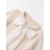 cardigan court pour femme, pull en tricot avec nœud beige, col rond, haut vintage y2k, manches courtes, automne