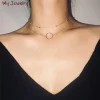 chaîne de petites perles moderne et simple, pendentif rond ajouré à deux couches, collier ras du cou pour femmes