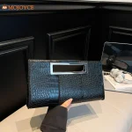 Pochette de luxe en cuir PU Crocodile, pochette Chic noire, sacs de soirée, poignée en métal, fourre-tout moyen, sac à main enveloppe, sac de dîner de fête