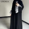 Abaya noir d&rsquo;été pour femmes musulmanes, Robe modeste élégante de dubaï avec manches en dentelle, tenue de vacances islamique, Kaftan turc 2025