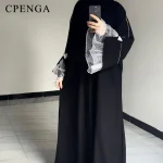 Abaya noir d&rsquo;été pour femmes musulmanes, Robe modeste élégante de dubaï avec manches en dentelle, tenue de vacances islamique, Kaftan turc 2025