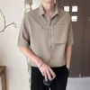 aura basique couleur unie chemises amples été col polo bouton vêtements pour hommes décontracté à manches courtes été mode patchwork chemises