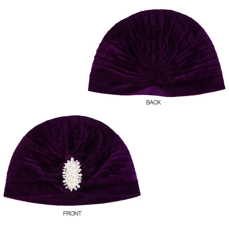 Nouveau femmes velours Turban chapeau perle musulman torsion couleur unie Hijab chimio casquette Vintage femme bandeau élégant foulard bonnets