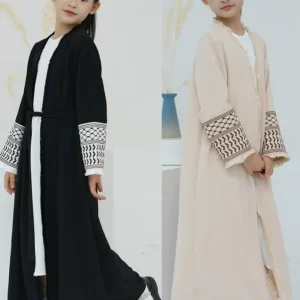 Musulman enfants filles luxe dubaï Abaya Kimono Cardigan broderie glands Robe longue Ramadan Robe caftan Femme Islam vêtements