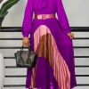 femmes élégantes à manches longues patchwork maxi robe plissée avec ceinture nœud manches bouffantes vêtements africains dubaï caftan abaya tenue de fête