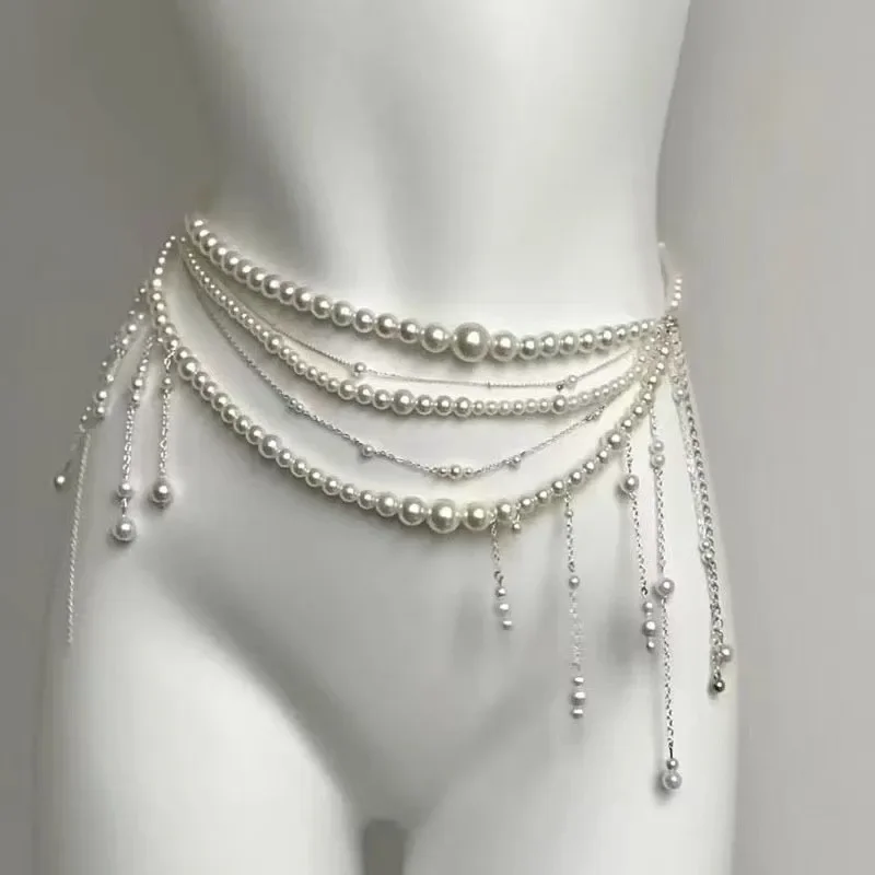 Chaîne de taille multicouche en perles pour femmes, mode rétro Y2K, ceinture de styliste, personnage de jouant, vêtements, accessoires, ceintures de fête