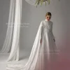 ssytens robes de mariée musulmanes col haut satin perles personnalisées robes de mariée arabes avec châle manches longues vestido de noiva