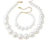 ensemble de collier et boucles d'oreilles en perles pour femmes, élégant, simple, haut de gamme, kit de bijoux à la mode, plaqué perles, accessoires de mode