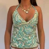 chemise perlée à paillettes pour femmes, style boho, plage, vacances, haut court, paillettes scintillantes, dos nu, col licou, y2k, coquette camis