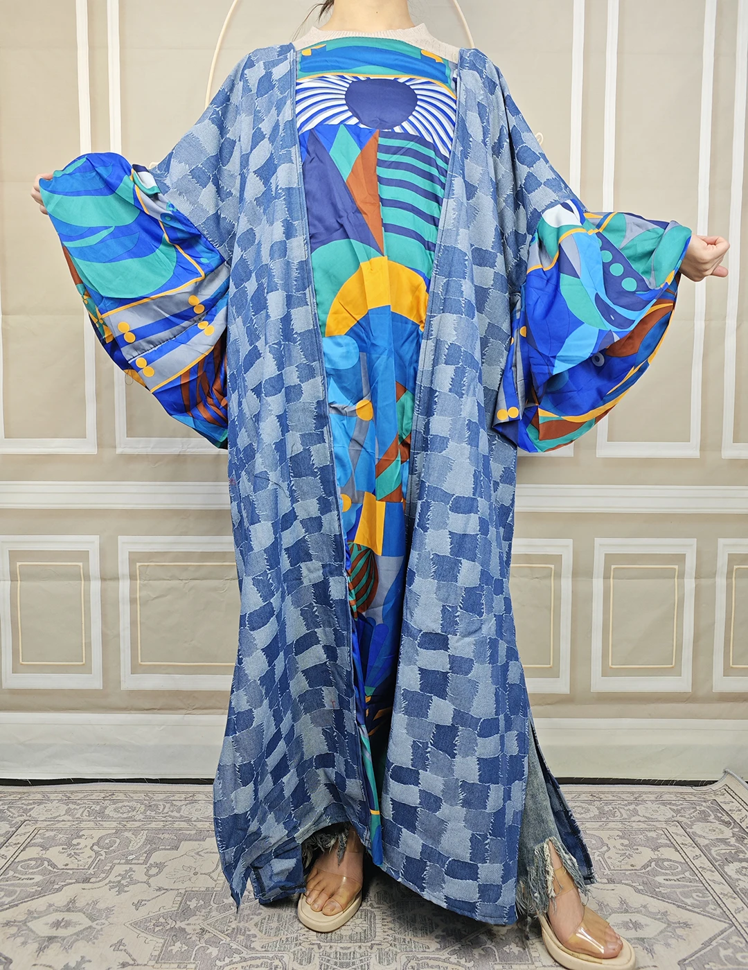 Robe caftan en denim à manches volantées pour femmes, mode africaine, décontracté, Europe, haute qualité, adt, longue Abaya, printemps, offre spéciale, nouveau Robe caftan en denim à manches volantées pour femmes, mode africaine, décontracté, Europe, haute qualité, adt, longue Abaya, printemps, offre spéciale, nouveau