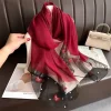 foulard en soie fin élégant, grande perle, broderie papillon, foulard de luxe pour femmes, châles hijab