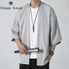 kimono noir pour homme, cardigan japonais, chemise de plage, haori, unisexe, vêtements samouraï, Été