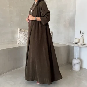 Femmes musulmanes du moyen-orient Abayas caftans islamiques robes Maxi décontractées à manches longues Jilbabs arabes Abaya avant ouvert avec Hajib