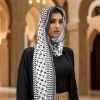 foulard keffiyel imprimé à carreaux rétro, protection solaire, écharpe hijab fine en mousseline de soie, long bandana, foulard islamique pour fête
