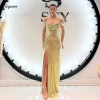 Robe de soirée de forme sirène, tenue de soirée dorée scintillante, sans bretelles, fente latérale, élégante, pour occasions formelles, Gala, personnalisée, 2025