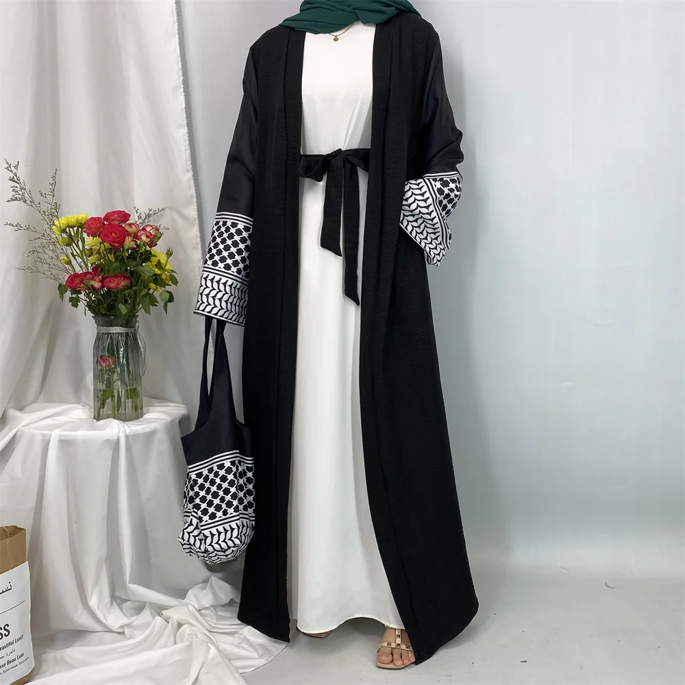 dubaï élégant caftan robe modeste abayas musulman ouvert abaya et sac femmes islam caftan marocain robe arabe femme musulmane