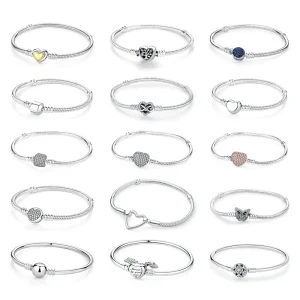 Bracelet Original en argent Sterling 925 pour femmes, breloques, perles, or Rose, cœur, chaîne serpent, bijoux de luxe, cadeau Bracelet Original en argent Sterling 925 pour femmes, breloques, perles, or Rose, cœur, chaîne serpent, bijoux de luxe, cadeau